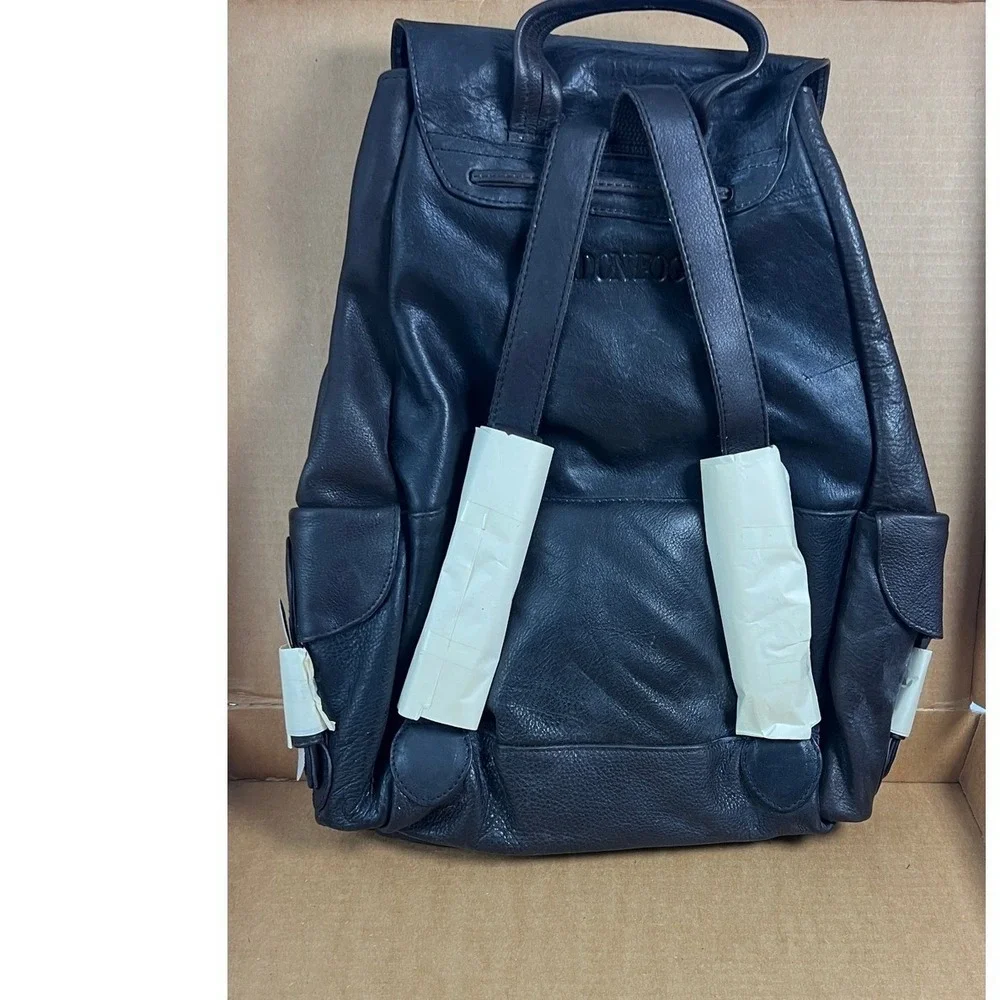 London Fog Backpack Womens Large Brown New Leather‎ Drawstring Buckle 90's